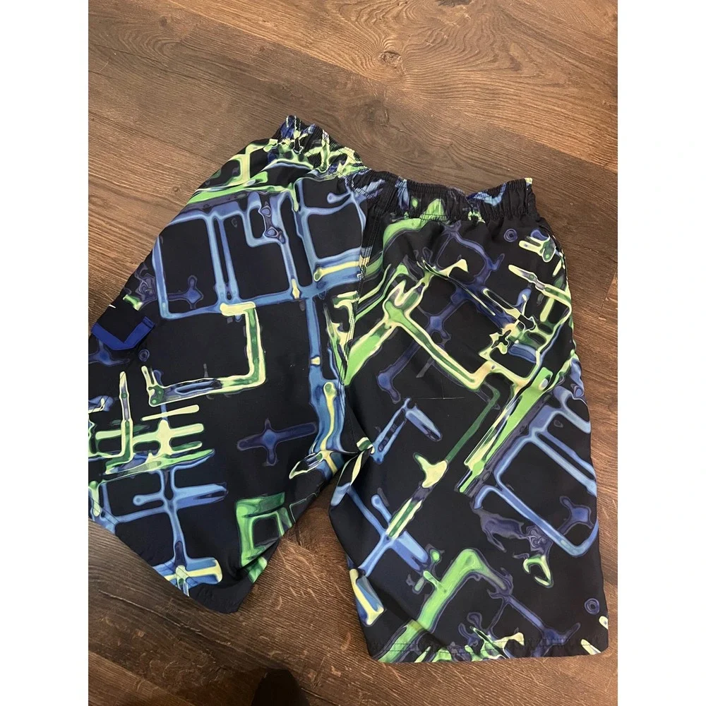 Nike Mens Abstract Geometric Print Swim‎ Trunks Blue Green Board Shorts Size M